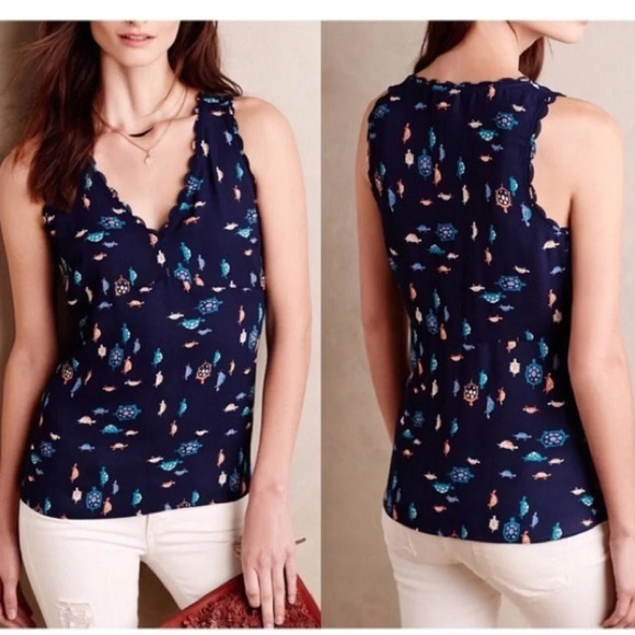 Maeve Anthropologie Turtle Print Scalloped tank top - Picture 1 of 5